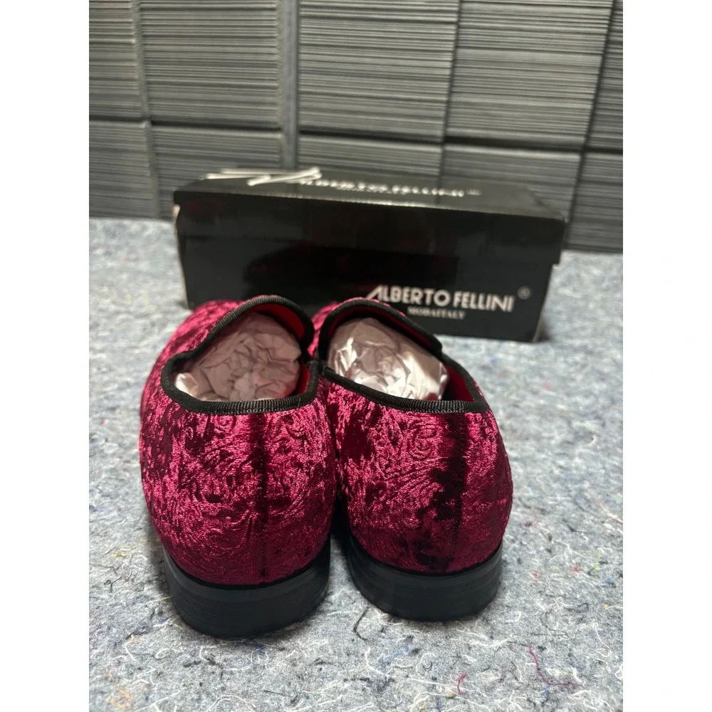 Alberto‎ Fellini Burgundy Velvet Loafers Mens Dress Smoking Shoes Size 10 New
